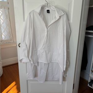 NWOT Jia Li Made In Italy White Poplin Hi Low Longsleeve Shirt Women’s L
